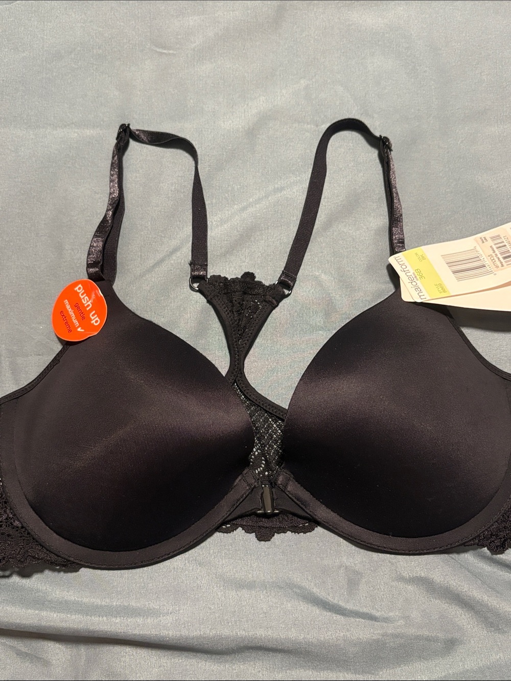 NWT MaidenForm Black Sz 36B Racerback Bra W Front Closure
